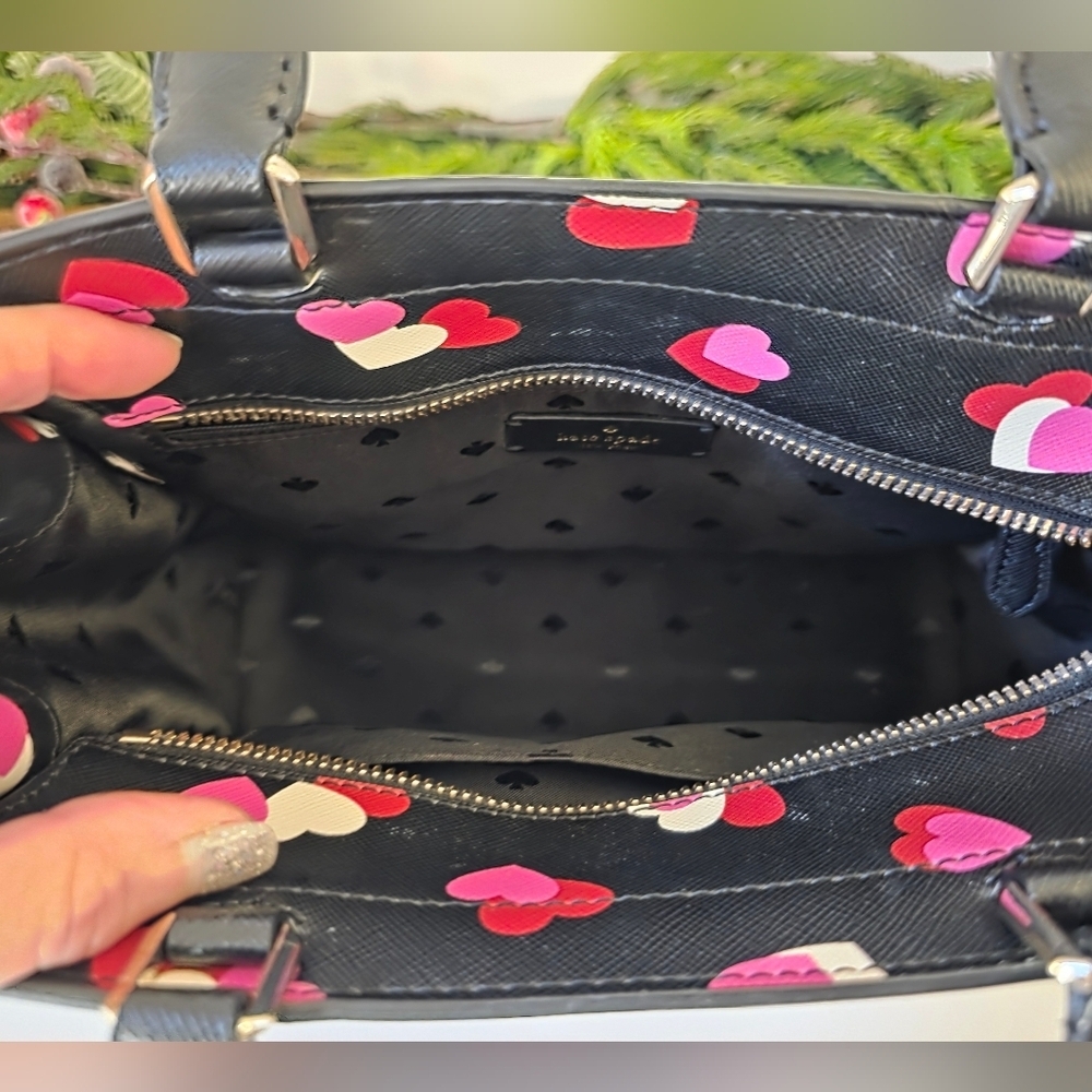 Kate Spade Medium Staci Flutter Hearts Satchel-Crossbody Black Saffiano Leather - Picture 12 of 12